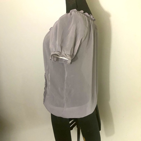 (5 FOR $25) EYELASH SHEER BLOUSE TOP LAVENDER OPEN LACE SZ XS - Picture 3 of 6